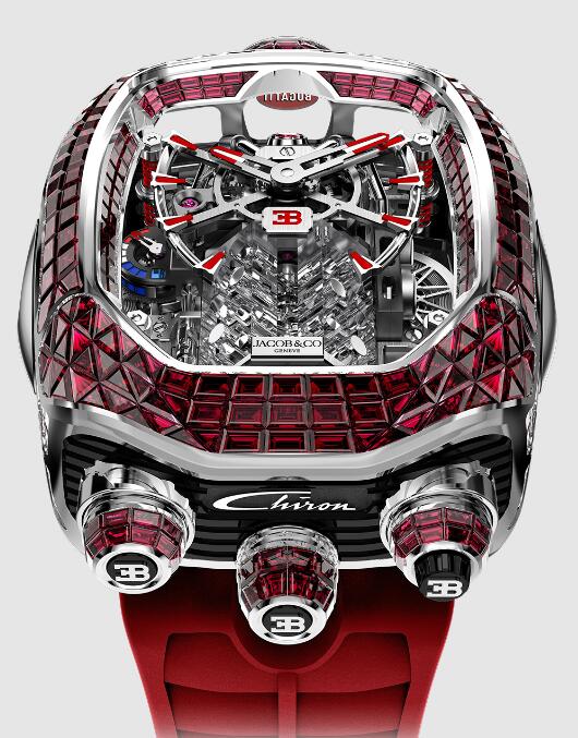 Review Jacob & Co BUGATTI CHIRON TOURBILLON BAGUETTE RUBIES WHITE GOLD BU800.30.BR.UA.ABRUA Replica watch